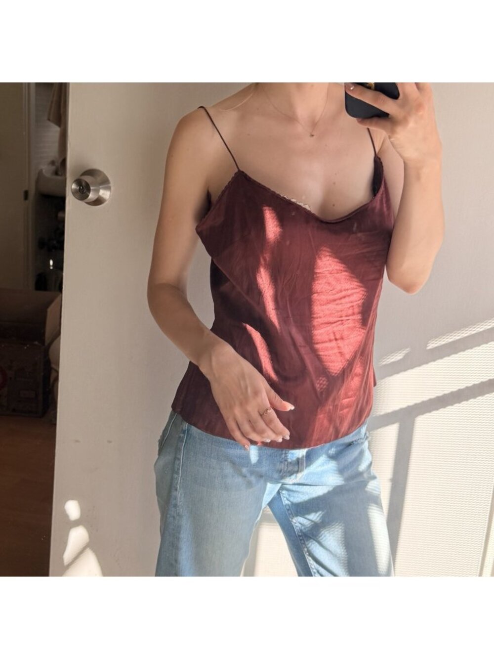 Elie Tahari Red Silk Tank Medium Burgundy Maroon Strappy Tank